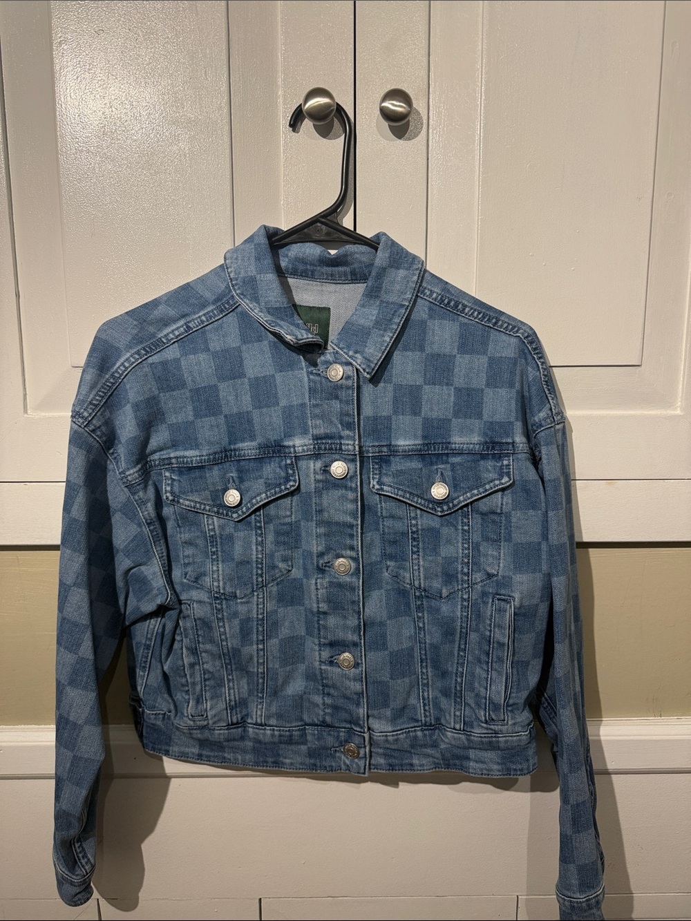 Checked Blue Denim Jacket - Casual Checked Jean Jacket